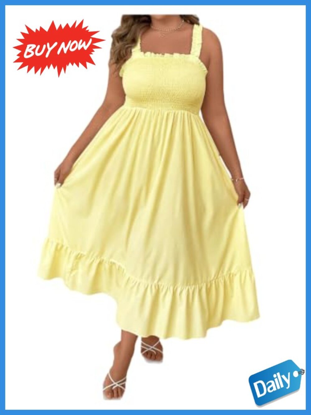 Plus Size Sleeveless Ruffle A-Line Dress Square Neck Ruched Summer Party